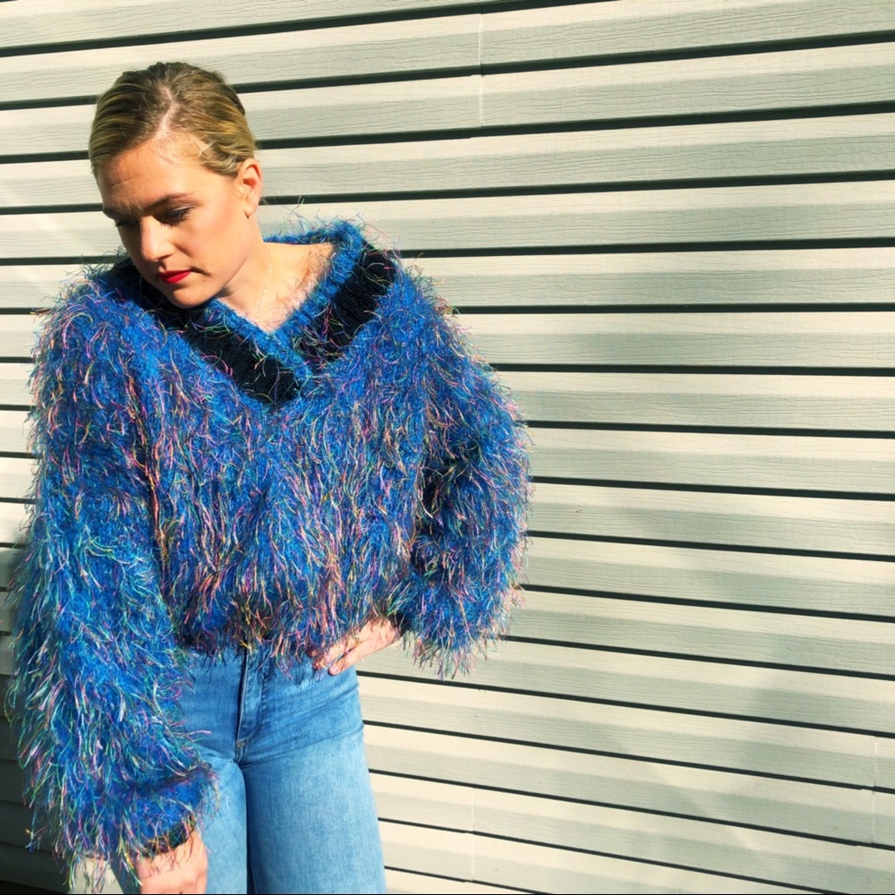 V-neck Mohair & Multi Coloured Thread Sweater